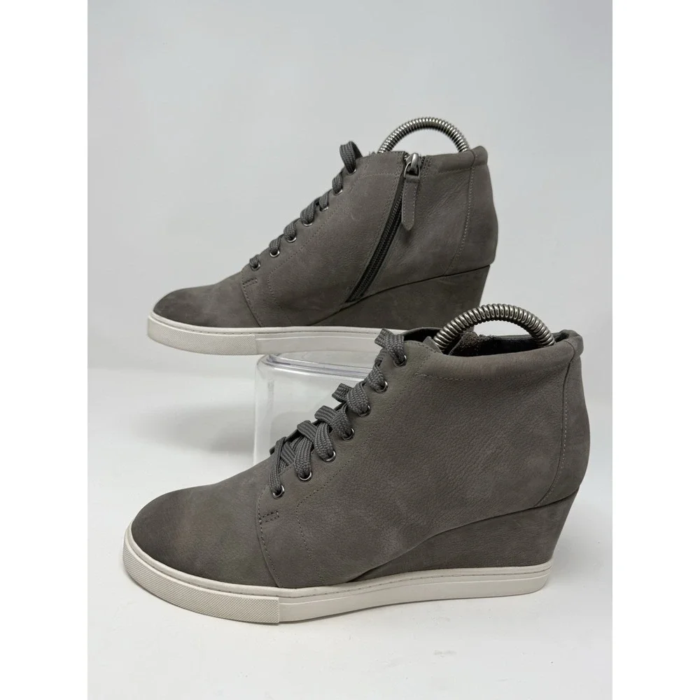 Caslon Soft Gray‎ Leather Wedge Sneakers Shoes Side Zip Laces SZ 9M
